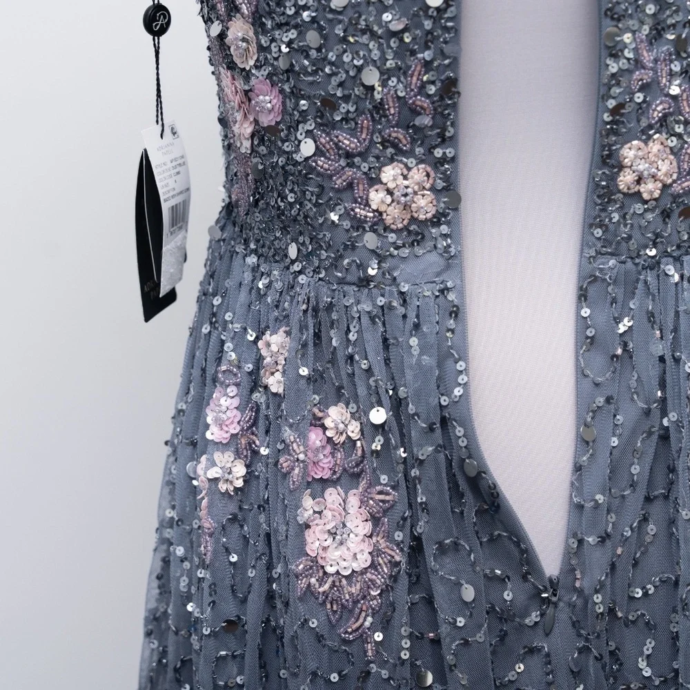Adrianna Papell‎ - Beaded Mesh Shirred Gown